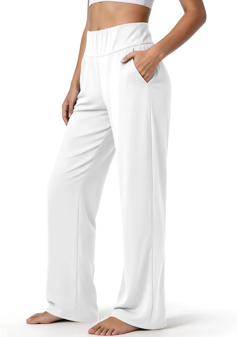 Women's Wide Leg Sweatpants High Waist Soft Athletic Pants, Lightweight Workout Lounge Pants for Yoga Gym Running (White, S)