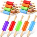 20 Pcs Small Rolling Pin Kids 9 Inch Mini Rolling Pin Silicone Wooden Cooking Pins Baking 5 Colors Non Stick Kids with Wooden Handle for Christmas Kitchen Dough Cookie Pastry Fondant Cake