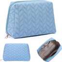 Cute Makeup Bag Quilted Small Makeup Bag Cosmetic Bags for Women Travel Toiletry Pouch Organizer Bag, Blue 