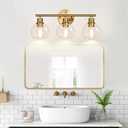 Indoi 3-Light Bathroom Light Fixtures, Brushed Gold Modern Vanity Lights Over Mirror with Clear Glass Globe Shade, Bathroom Wall Sconces for Mirror Kitchen Living Room Hallway Cabinet Bedroom Porch