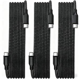 USB C Cable,3 Pack 10FT USB C to USB C 60W Fast Charging Cable, Nylon Braided Type C Charger Cable for iPhone 17/16/15/iPad MacBook Galaxy Support Car Play and More-Black White