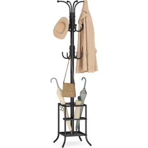 SONGMICS Coat Rack Freestanding with Umbrella Holder, Metal Coat Rack Stand with 12 Hooks, for Entryway, Hallway, Living Room, Bedroom, Ink Black URCR082BH02S