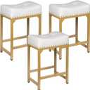 White & Gold Counter Height Bar Stools Set of 3, 24" Bar Stools for Kitchen Island, Modern Counter Stool Set of 3 Backless Saddle Barstools for Kitchen Dining Room White Gold