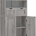 Iwell Storage Cabinet with 2 Drawers & Adjustable Shelf, Tall Bathroom Cabinet with Doors, Cupboard, Kitchen Cabinets for Living Room, Dining Room, Entryway, Grey, 49.6''H