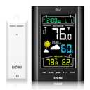 Weather Station Wireless Indoor Outdoor Thermometer Inside Outside Temperature Humidity Monitorwith 330ft Range Sensor and Adjustable Backlight (Black)