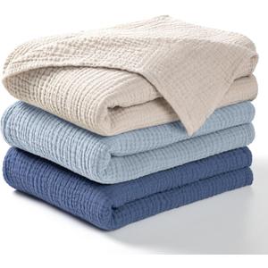 lulumoon Muslin Swaddle Blanket Baby - Cotton Swaddling Blanket Soft Baby Receiving Blankets Neutral 3Pack(Navy)