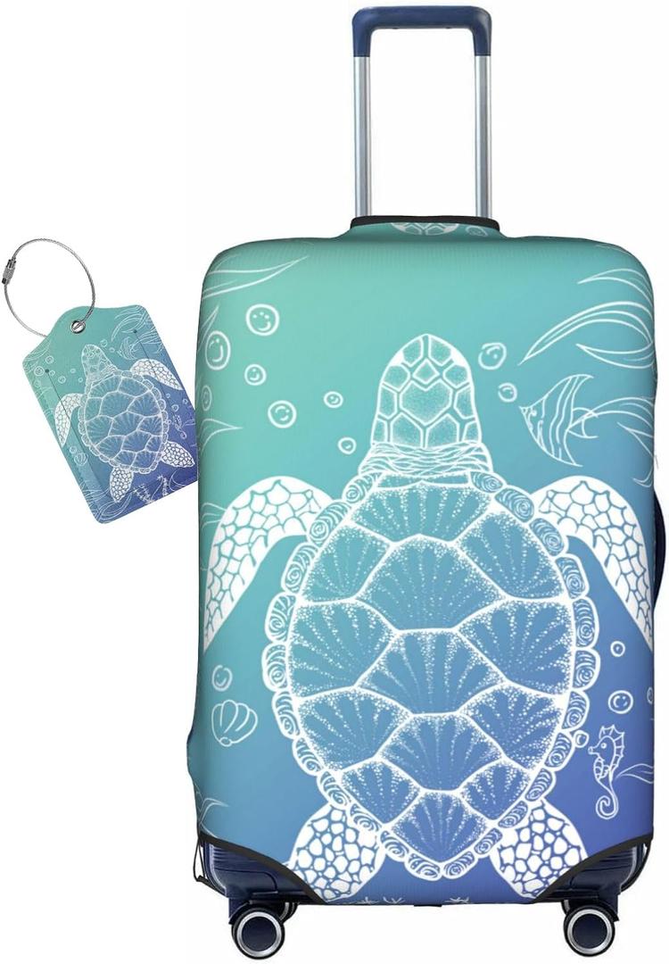 Ocean Sea Turtle Luggage Cover Washable Suitcase Protector, Turtle Theme Party Luggage Tag Travel Birthday Gifts For Men Women (S 18-21 Inch Luggage)