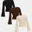 SOLY HUX Girl's Cropped T Shirts 3 Packs Long Sleeve Basic Tees Boat Neck Ribbed Fitted Tshirt Fall Tops