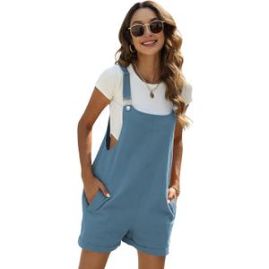 Yeokou Women's Cotton Linen Short Overalls Casual Summer Bib Shortalls with Pockets (XX-Large, Blue) Yeokou Women's Cotton Linen Short Overalls Casual Summer Bib Shortalls with Pockets (XX-Large, Blue)