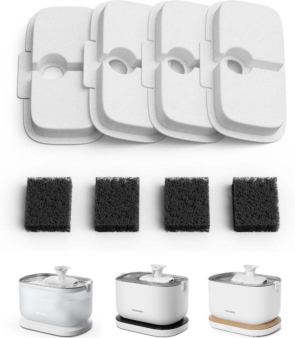 PETLIBRO 4 Packs Replacement Filters for Dockstream Cat Water Fountain PLWF105/PLWF115/PLWF005, 2 Months Set of Replacement Filters for Ultra Quiet Pet Water Fountain (White)