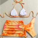 SHENHE Women's 3 Piece Floral Swimsuits Triangle Halter High Cut Bikini Set with Cover Up Skirt (M)