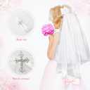 Girls First Communion Veil Headwear, White Bow and Cross Veil For Girls First Communion Dress Up (White)