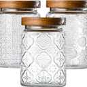 3-Pack 24oz Glass Jar With Airtight Lid,Kitchen Canisters For Countertop,Coffee Sugar Container Set,Pantry Glass Storage Containers For Flour,Candy,Loose Tea,Snack, mason jars (Sunflower/Bigonia/window-25oz)