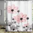 MERCHR Unique Floral Pink Shower Curtain for Bathroom Decor, Pink and Grey Daisy Flower Elegant Wildflower Design Farmhouse Shower Curtains with Hooks Set, 71 X 71 Inches