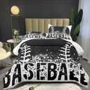 Bodhi Kids Comforter Twin, Boys Baseball Comforter with Pillowcases, Sports Baseball Bedding Set in Black and White