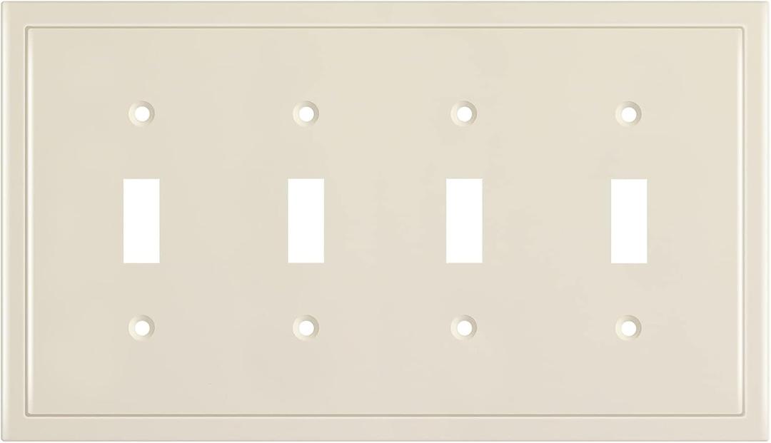 Henne Bery Modern Edge Decorative Wall Plate Switch Plate Outlet Cover, Durable Solid Zinc Alloy (Quad Toggle, Light Almond)