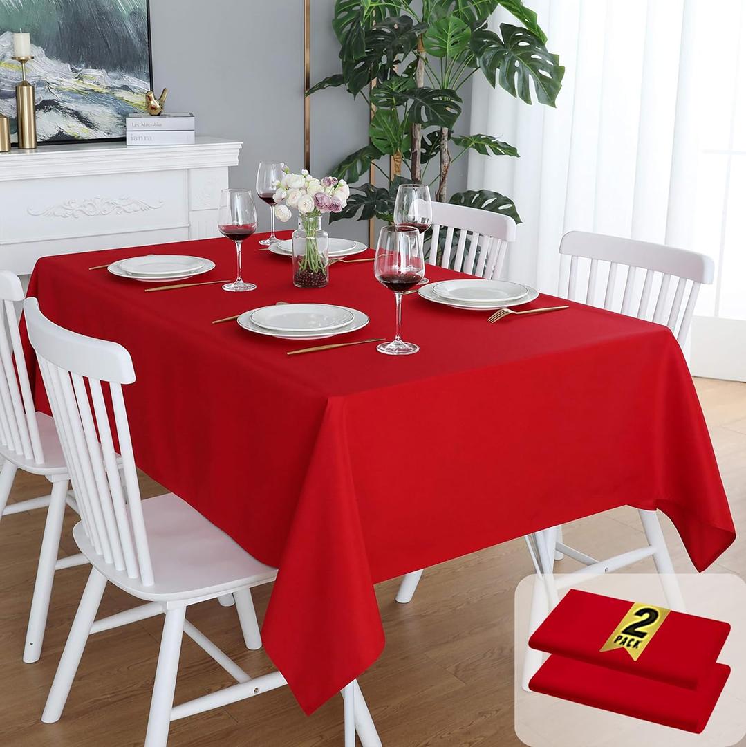 FOLINS&HOME 2 Pack Red Rectangle Tablecloth - 54 x 54 Inch Wrinkle Free Waterproof Polyester Table Cloths, Spillproof 210 GSM Washable Table Cover for Party, Banquet, Square/Rectangular (2 Pack)