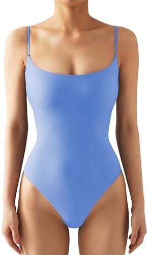 SUUKSESS Women Sexy Square Neck Thong Bodysuit Backless Cami Bodysuit Top , Size Medium