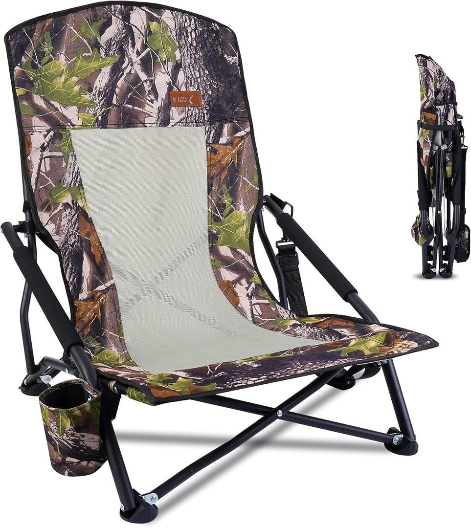 Nice C Hunting Chair, Camping Chair, Turkey Hunting Chair, Turkey Seats for Hunting, Folding Backpacking Chair with Cup Holder & Carry Strap Compact & Heavy Duty, Travel, Picnic (1 Pack Wild)