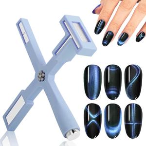 5 x Nail Magnet Set, Upgraded 5 in 1 Multi-Function Nail Magnet Pens with Silicone Protective Case, Magnetic Nail Polish Magnet Wand for Nails Cat Eye Nail Design Tools Nail Art Accessories(Blue)