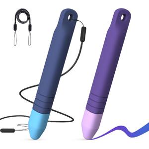 Kid-Friendly Stylus Pens for Touch Screens with Tethers - Mixoo Anti-Rolling Tablet Stylus 2 Pack for Kids, Compatible with iPad, iPhone, Tablets, Kindle and All Touch Screen Devices (Blue+Purple)