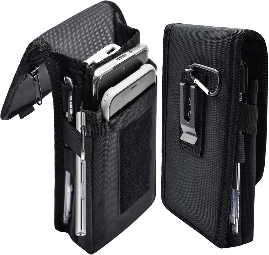 Dual Phone Holster, Large Smartphone Pouch, Belt Clip Tool Pouch, Multi-Purpose Tactical Cellphone Holder for Working, Hiking, Camping, Barbecue, Rescue (XL) (Black)