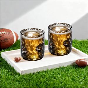 2026 Football Cups,Icon Juice Glasses - 2 Pcs Icon Glass Cups, Football Parties and Tailgate Events,Football Birthday decor Day Giftsa (Black,Football Icon)