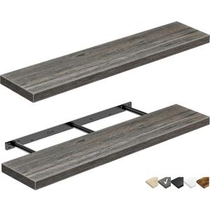 QEEIG Floating Shelves for Wall 35.4" Long - Wall Mounted Shelf Bathroom Kitchen Living Room Bedroom Farmhouse Home Decor Display Bookshelf Large 35.4 x 9.3 inch Set of 2, Grey (008-90GY)