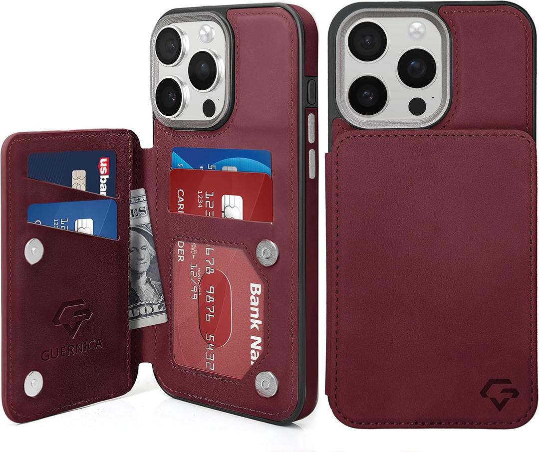 GUERNICA for iPhone 16 Pro Wallet Case with RFID Blocking Card Holder for Women Men, Kickstand Shockproof Phone Case for iPhone 16 Pro(6.3"),Wine Red
