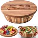 Geiserailie 14" Extra Large Acacia Wood Salad Bowl Set, 2-in-1 Serving Bowl