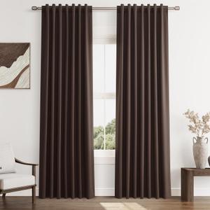Guken Brown Blackout Curtains 84 Inch Length 2 Panels Set for Living Room Bedroom Back Tab Thermal Insulated 100% Black Out Linen Drapes Room Darkening Window Curtains 52 Inches Width