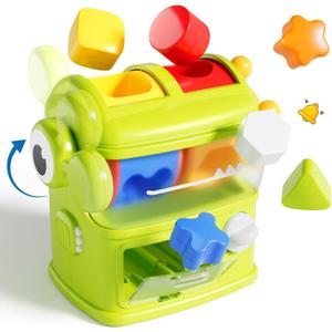 Aprilwolf Montessori Shape Sorter Learning Toys for 1 Years Old, Baby Toys 12-18 Months with 6 Sensory Shape Blocks, Developmental Infant Birthday Gifts for Toddler Age 1 2 3