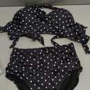 Tempt Me Women's Vintage Swimsuits Black Little Dot Retro Halter Ruched High Waist Bikini with Bottom XS