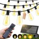 Solar Lights Outdoor Waterproof: ST38 50FT 15M Shatterproof Bulbs Patio Lights - Solar Powered & USB Charging- Remote Control 3 Light Modes Dimmable Solar Light - Camping Backyard Garden