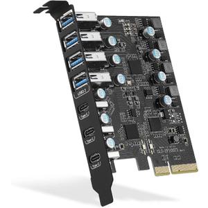 PCIe to USB 3.2 Gen 2 Card with 20 Gbps Bandwidth 7 USB Ports (4 USB Type-A and 3 Type-C Ports), PCI Express (PCIe) Expansion Card for Desktop PC