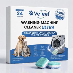 ULTRA Washing Machine Cleaner Tablets for Pet Owners,24 Pack 12-Month Supply,3-Layer Formula Dissolves Pet Hair,Grime&Dog Smell,Deep Descale & Odor Removal,All Washing Machines
