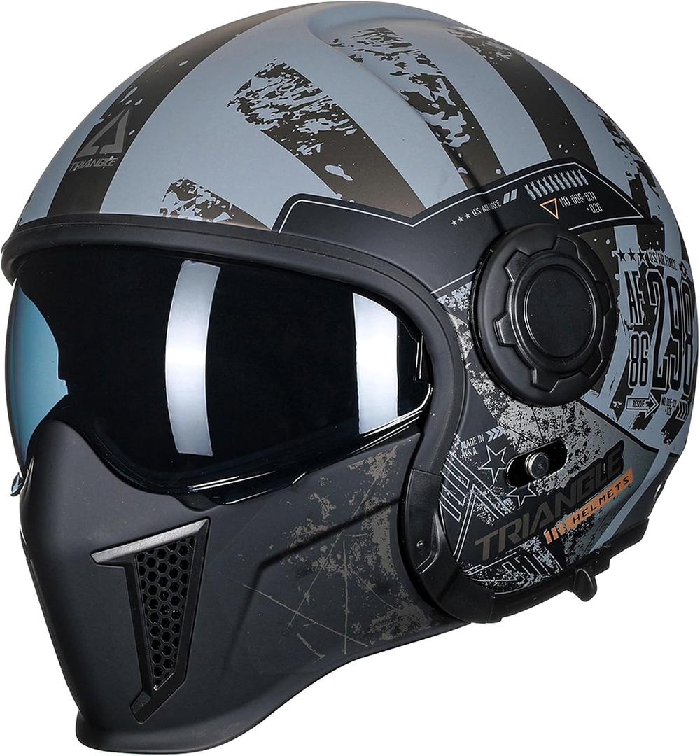 TRIANGLE Full Face Motorcycle Helmets,Off-Road Motocross Helmet for Men & Women,Dual Visor with Internal Tinted Sunshield,Open Face 3/4 Adult Racing Helmet DOT Approved(L)
