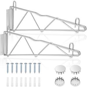 2 Set 18" Fixed Wall Mount Single Wire Shelf Bracket, Silver Chrome Finish Single Shelf Support, Wall Mount Bracket for Shelves Storage and Display