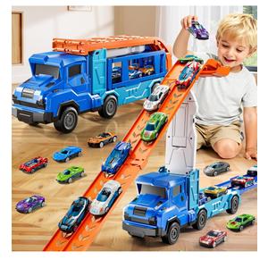 Toddler Car Truck Toys for 3 4 5 6 7 8 Years Old Boys, Transporter Truck Toy Track Set with 12 Die-Cast Car Toys, Toy Gifts for 3 4 5 6 Year Old Boys Kids