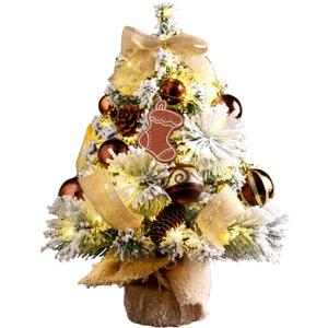 Tabletop Christmas Tree with Lights, 24inch/2ft Mini Christmas Tree, Tabletop Small Xmas Tree for Holiday Indoor DIY Christmas Decoration (Coffee White)