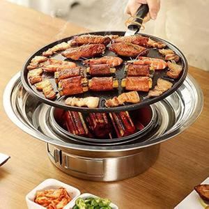 Baffect BBQ Charcoal Grill, 13.7 inch Non-stick Stainless Steel Korean Barbecue Grill, Portable Charcoal Stove for Outdoors Camping Picnic and Indoor Party Cooking, Color 
Stainless Steel