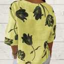 Womens 3/4 Length Sleeve Tops Dressy Casual V Neck Boho Floral Print Summer Blouses Shirts (Yellow, S)