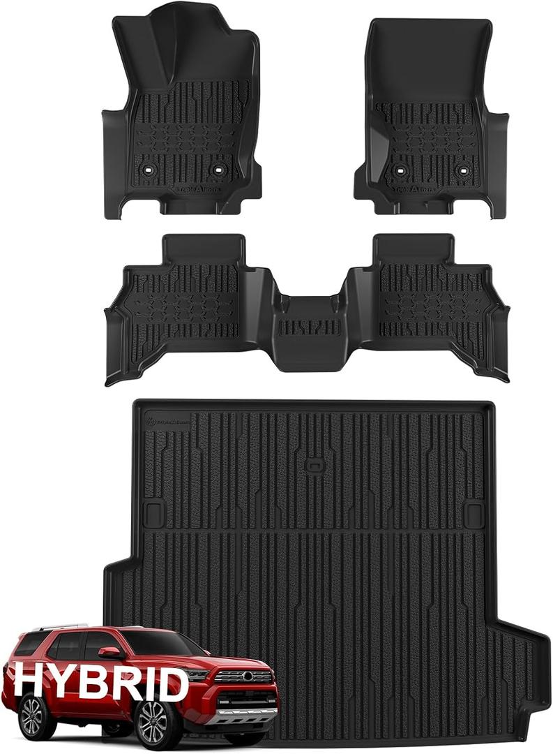 TripleAliners Floor Mats & Trunk Mat All Weather Liners Compatible With Toyota 2025 2026 4Runner Accessories Custom Fit TPE Heavy-Duty Waterproof Anti-Slip Floor Liner (5 Seats ONLY) - Only for Hybrid
