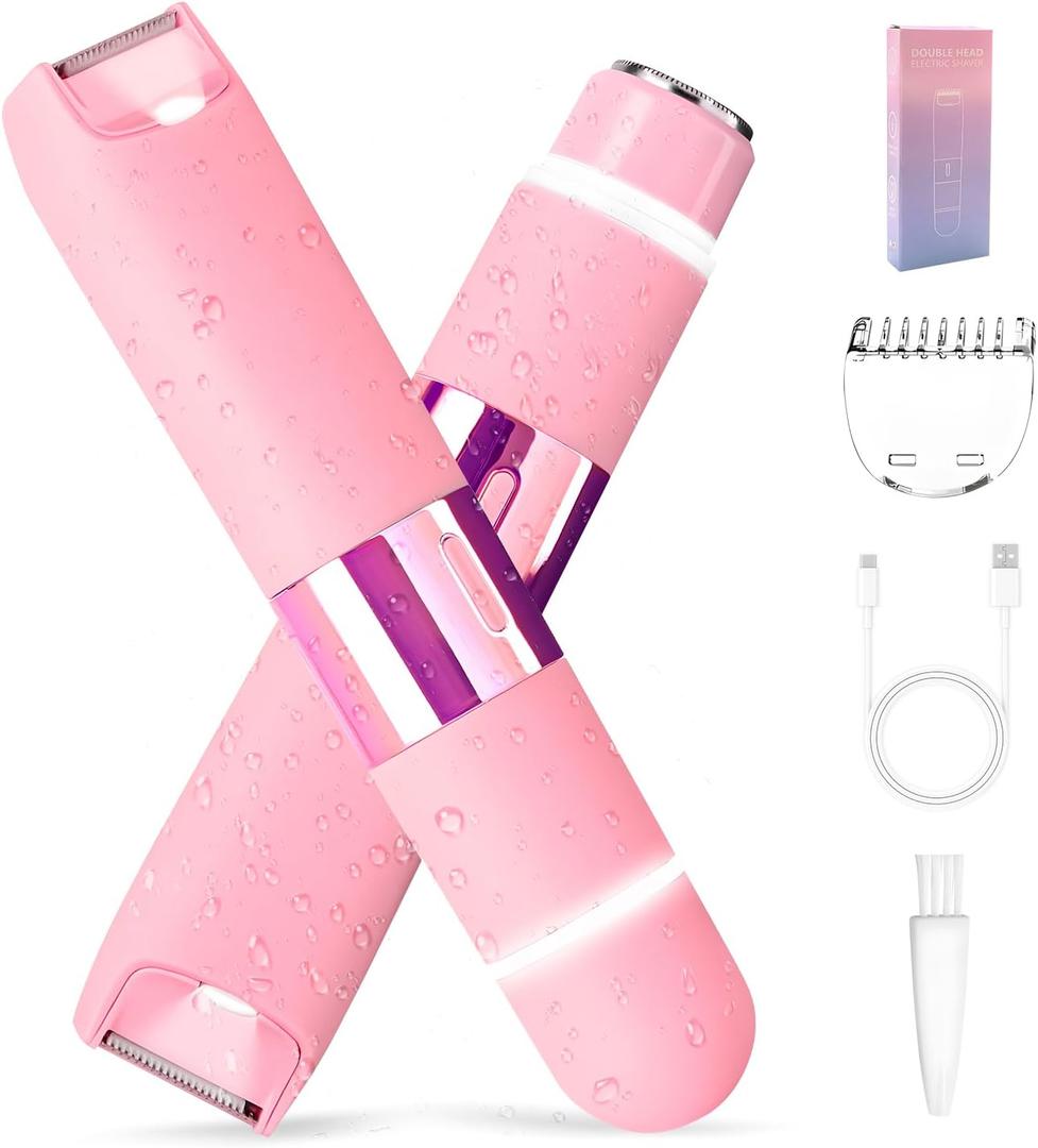 Dermave Bikini Trimmer Razors Shaver for Women,2-in-1 Waterproof Electric Dual Ceramic Head Shaver,IPX7 Waterproof Rechargeable Lady Trimmer for Face,Body&Intimate Areas (Pink) Dermave Bikini Trimmer Razors Shaver for Women,2-in-1 Waterproof Electric Dual Ceramic Head Shaver,IPX7 Waterproof Rechargeable Lady Trimmer for Face,Body&Intimate Areas (Pink)