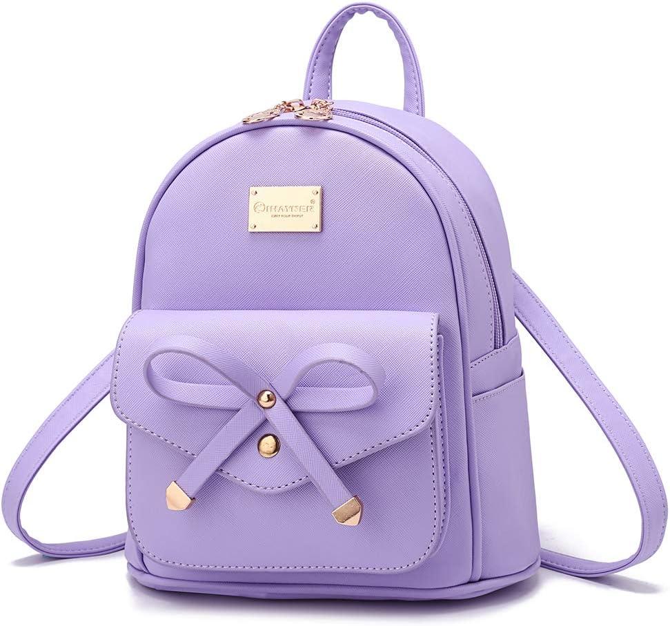 I IHAYNER Girls Bowknot Cute Leather Backpack Mini Backpack Purse for Women Purple