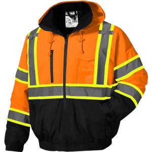 SKSAFETY High Visibility Reflective Jackets for Men, Waterproof Class 3 Safety Jacket with Pockets, Hi Vis Orange Coats with Black Bottom, Mens Work Construction Coats for Cold Weather, XL,Orange