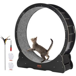VEVOR Cat Exercise Wheel, 43.3" Large Cat Treadmill for Indoor Pets, Running Wheel with Detachable Carpet & Cats Teaser Toy for Running/Walking/Training, Suitable for Most Cats Black
