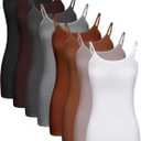 Geyoga 8 Pack Long Tank Tops for Women, Long Camisoles Workout Tops Adjustable Spaghetti Strap Women's Camis Undershirts (Large, Brown Color)