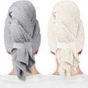 2-Pack Large Microfiber Hair Towel Wraps, Super Absorbent & Quick Dry - Anti-Frizz for Wet Curl & Straight Hair - 27.5''*39.4'' (White, Grey)