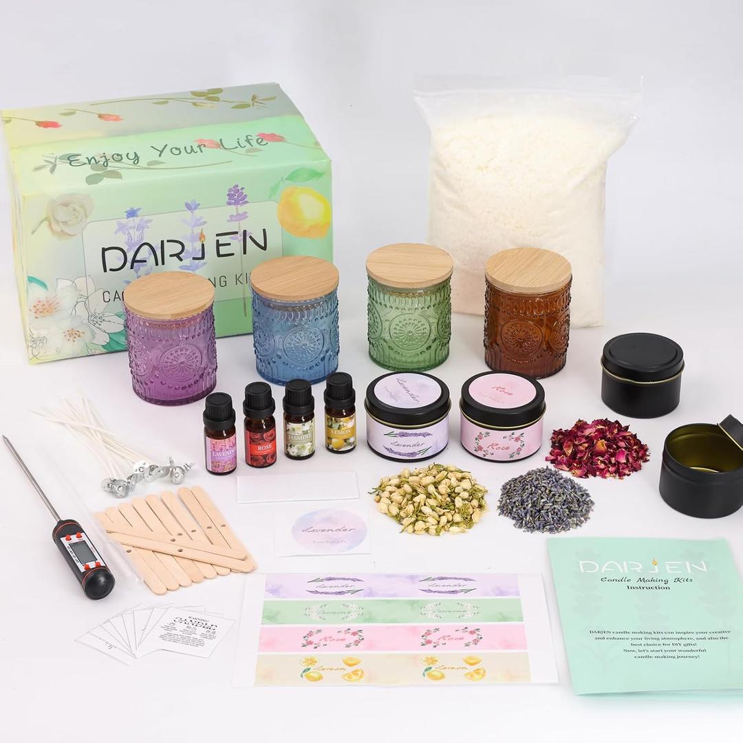 DARJEN Candle Making Kit for Adults, Soy Wax, 8 Jars & Tins, DIY, 2.2LB